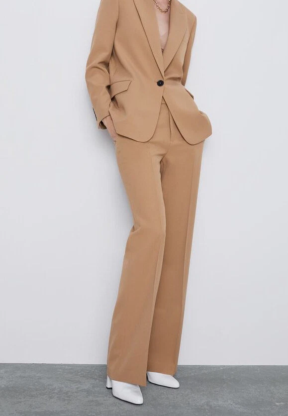 Zara Women Flared Mid Waist Trousers Camel Ref 8135 703 NWT