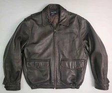 Vtg Nautica Brown Lambskin Leather Zip Out Lining Bomber Jacket Men's 42 M/L
