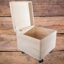 Square Deep Wooden Box With Wheels 30x30x29m Keepsake Trunk Toy Plain Pine DIY