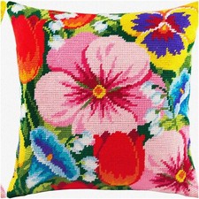 Blossom Haven: Floral Cross-Stitch Delight. Decorative Pillow Kit 16x16. Vibrant