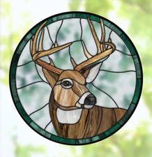 Buck ~ Deer Faux Stained-Glass WINDOW CLING Size 8" Round Repositionable Vinyl
