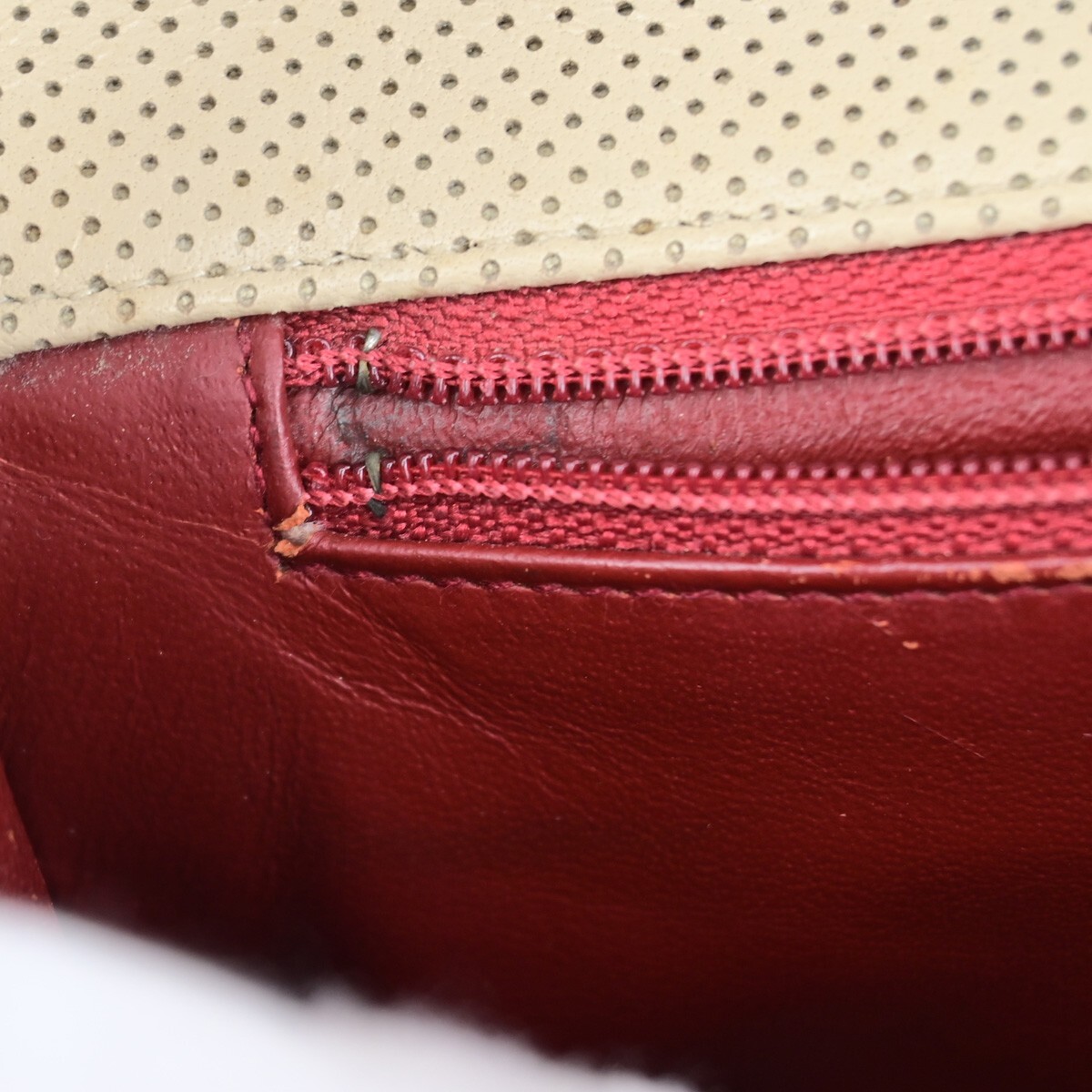 CHANEL CC Logo Punching Bicolor Shoulder Bag Leather Beige Red GHW