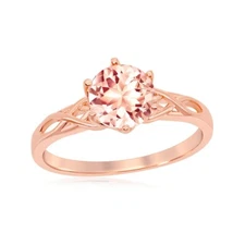 6-Prong 7mm Round Morganite CZ w/ Designed Band Ring Rose Gold Plated
