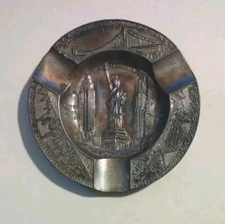 Occupied Japan New York City Metal Ashtray -Statue of Liberty/Skyline/Coney Isle