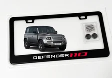 Reflective Defender 110 License Plate Frame Black Metal W/ Screws & Caps