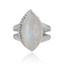 Marquise Gemstone Engagement Ring Moonstone & CZ Zircon 925 Silver Gift For Her