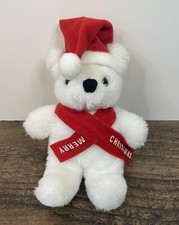 Vintage Dakin 6" Christmas White Teddy Bear Plush Animal Santa Hat Scarf