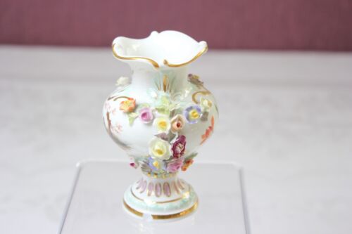 Alte Meissen Vase mit plastischblumen und Figuren/Blumen Malerei 1. Wahl - Bild 4 von 9