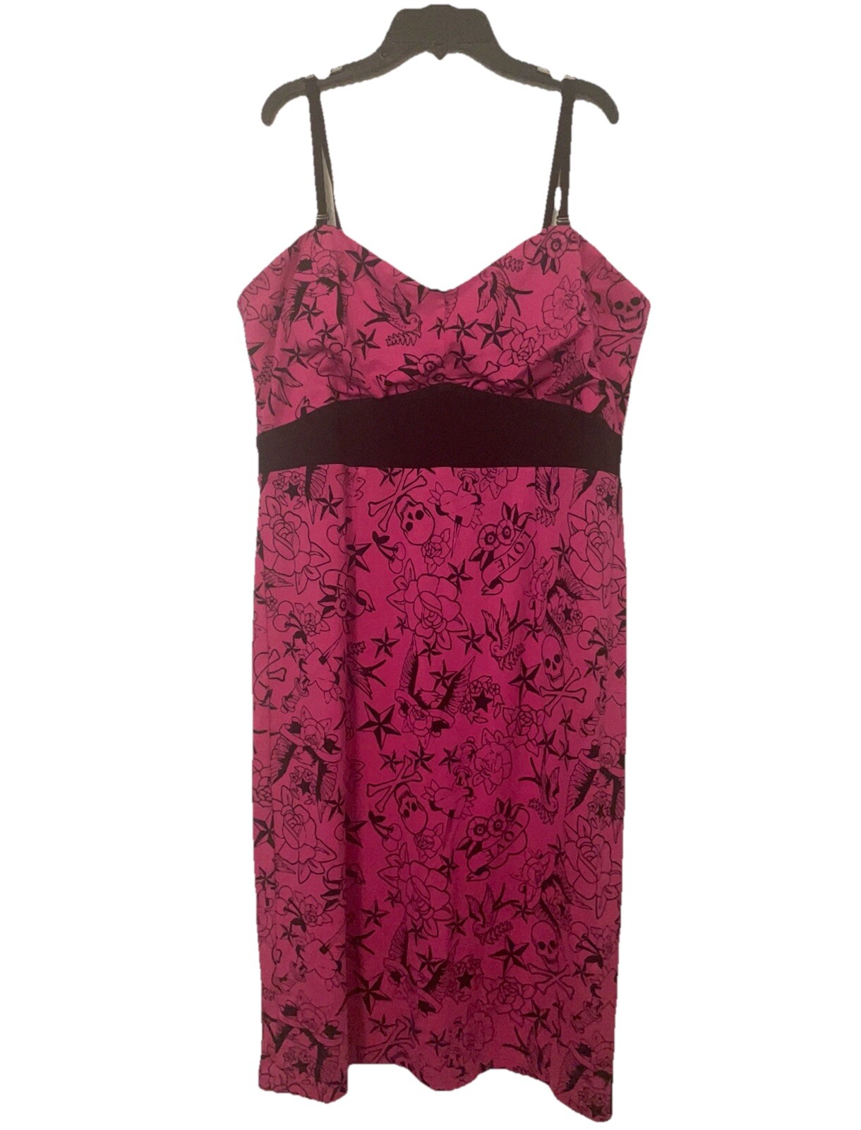 Betsey Johnson Tórrid Pink/Black Tattoo Print Ponte Convert Strech Dress Size 18