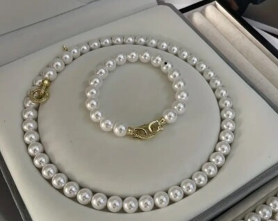 london2gifts 2-teiliges Set mit klassischer Perlenkette und Armband, weiße glänzende Perlen