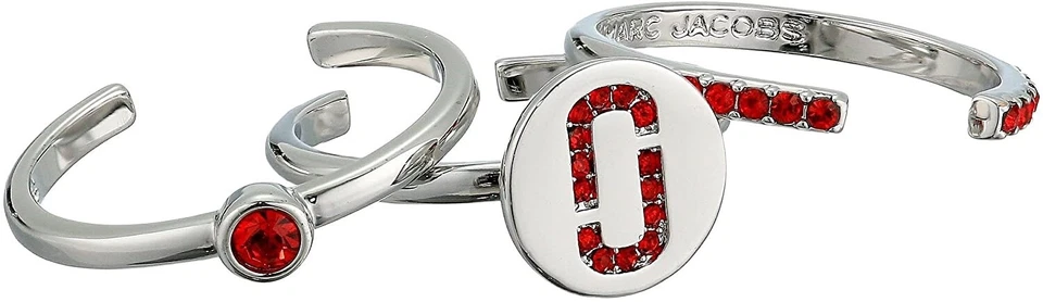 Marc Jacobs 188987 Womens Beauty Classic Double J Pave Ring Set Red/Silver - Image 2 of 2