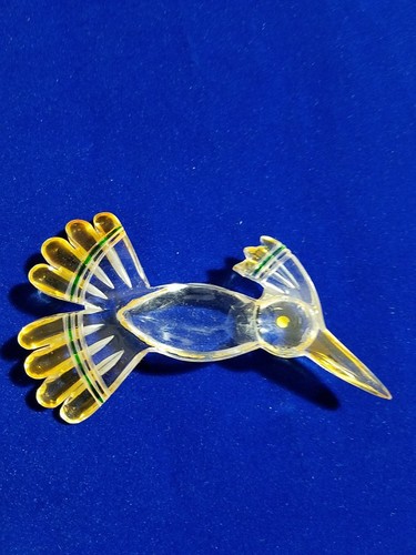 NOS Vtg1950s LUCITE-CLEAR & AMBER 3.5in HUMMING-BIRD PART: Hat - Brooch, Pendant - Picture 7 of 7