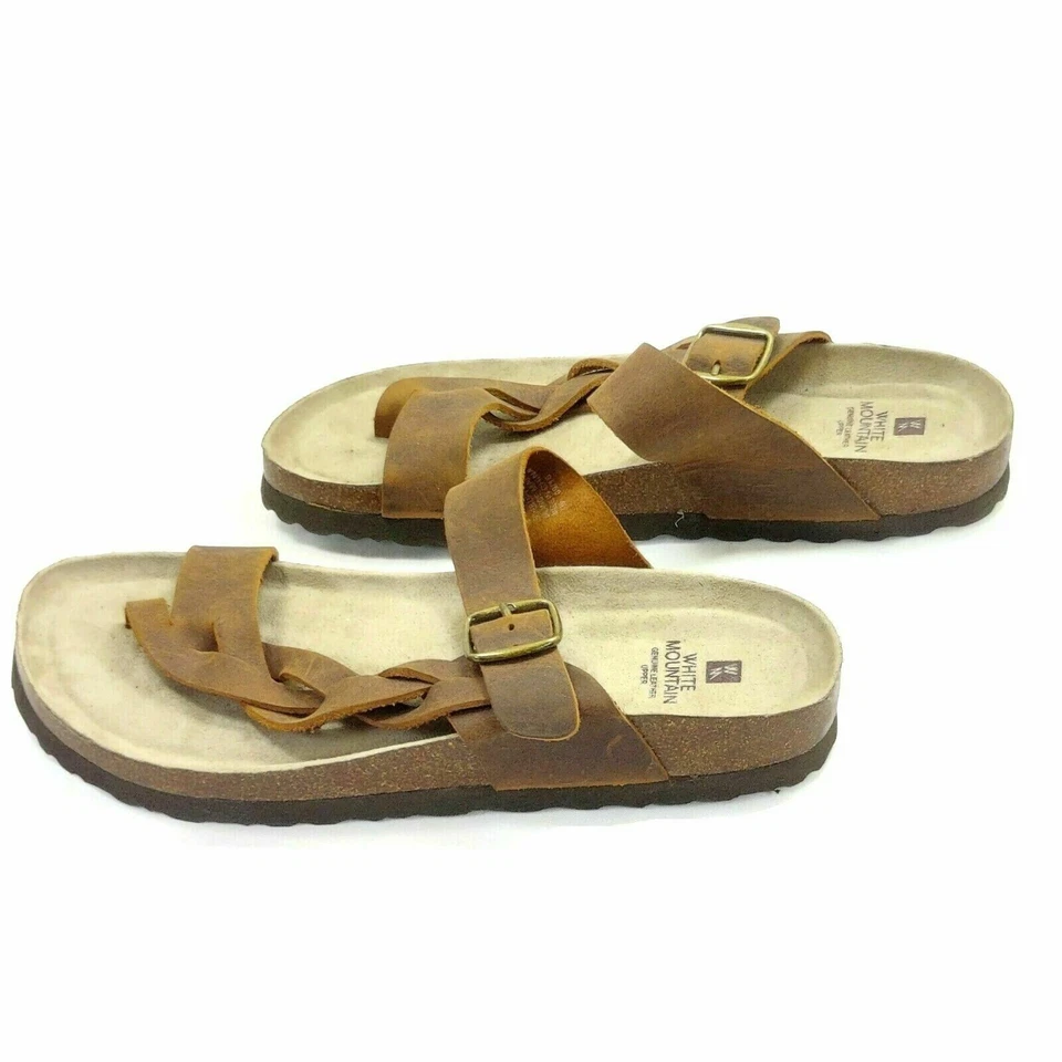 Sandalia para mujer White Mountain correa plantilla tanga chanclas cuero marrón talla 9 Foto 4 de 4