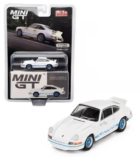 Mini GT 1:64 Porsche 911 Carrera RS 2.7 Grand Prix White w Blue Livery MGT00715