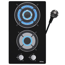 31cm Plaque de Cuisson à Gaz 2 feux Encastrable Verre Noir Gaz Naturel/Propane 