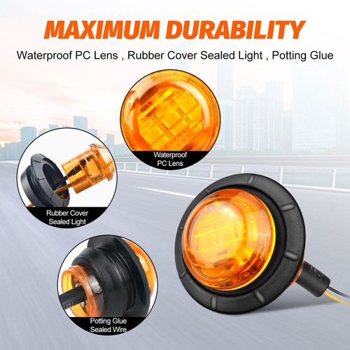 12V Marker Lights LED Truck Trailer 3/4" Round Side Bullet Light Amber Red Lamps - Imagen 8 de 34