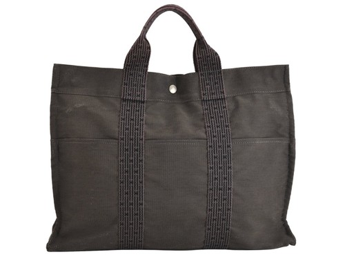 Authentic HERMES Vintage Her Line MM Hand Tote Bag Nylon Gray 4322M
