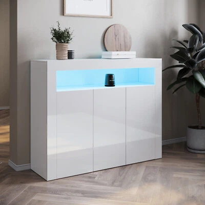 Kommode Sideboard mit LED-Leuchte Weiß Hochglanz Wohnzimmer Anrichte Schrank 116 - Bild 1 von 4