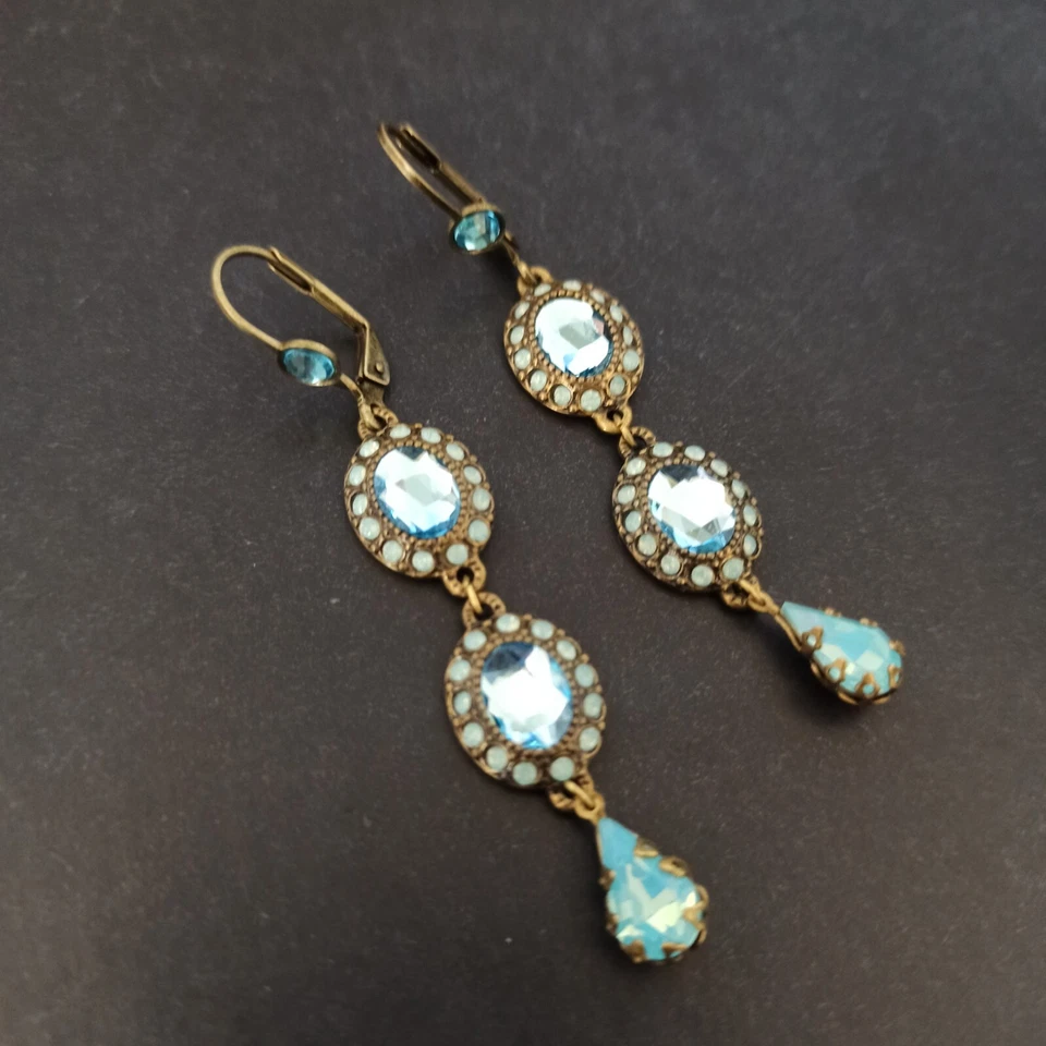 Pendientes Michal Negrin Cristales Azul Hielo Claro Larga Pasarela Brillante Cóctel Regalo Foto 4 de 4