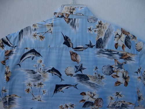NEW BEAUTIFUL CAMPIA SPORTS ALOHA SHIRT BLUE MARLIN SPORTS FISHING 100% COTTON L - Picture 10 of 12