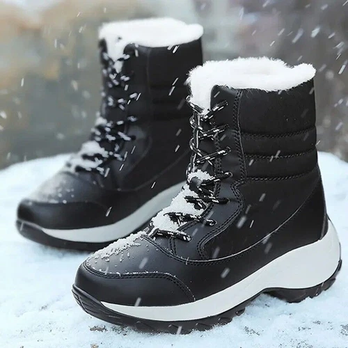 Stivaletti alti da donna stivali stivaletti con lacci scarpe invernali scarpe foderate - Foto 2 di 30