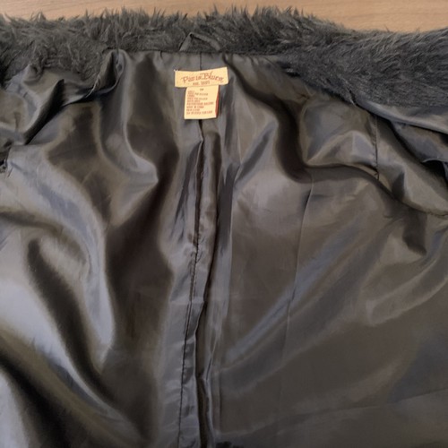 Paris Blues Coat Womens Medium Black Shaggy Faux Fur Open Front Pockets - Picture 7 of 10