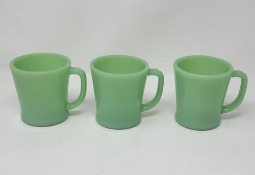 Vintage Jadeite Fire King Oven Ware Coffee Mugs D Handle Milk Glass 17, 16 & 14