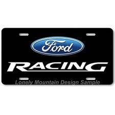 Ford Racing Inspired Art White On Black Flat Aluminum Novelty License Tag Plate