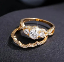 Wedding Bridal Ring Set 2Ct Round Cut Simulated Diamond 14k Yellow Gold Plated