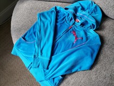 puma girls light weight solid zip hooded jacket lake blue size M   