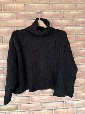 FREE PEOPLE Oversized Chunky Long Sleeve Turtleneck Sweater Black Size XS