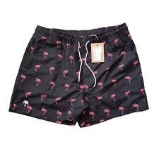 OAS Swim Trunks Shorts Mens Extra Large Black Flamingo Lined Swimming Beach NWT