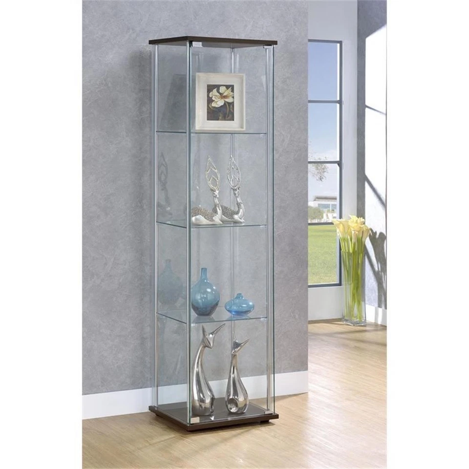 Coaster Contemporary 4 Shelf Glass Curio Cabinet in Cappuccino - Image 3 of 4