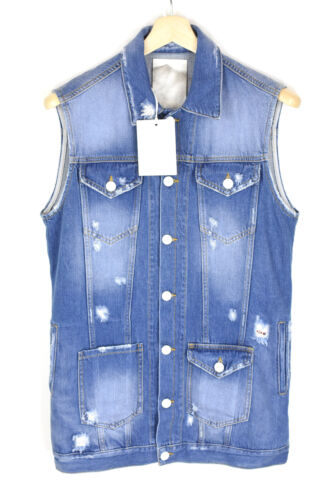 PINKO Waistcoat Women GB 8 Denim Ripped Faded Buttons Pockets - Picture 1 of 7