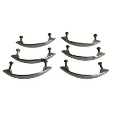 Lot 6 Vintage Chrome Drawer Pulls Curved 4" Metal Silver Handles w/ Screws