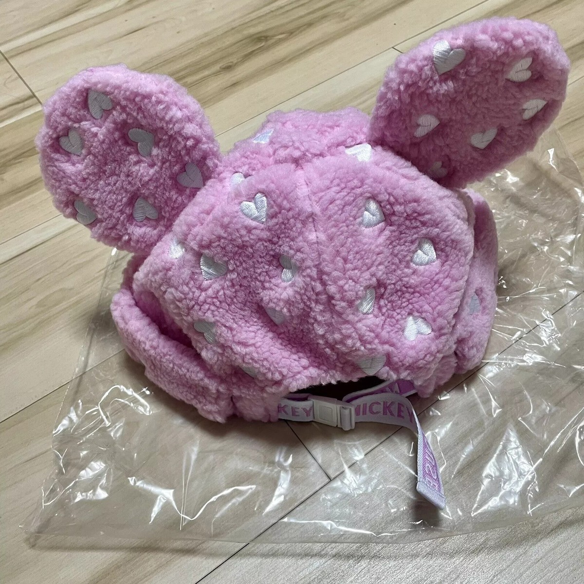 Tokyo Disney Resort Mickey Mouse Pink Heart Fluffy Hat Plush 