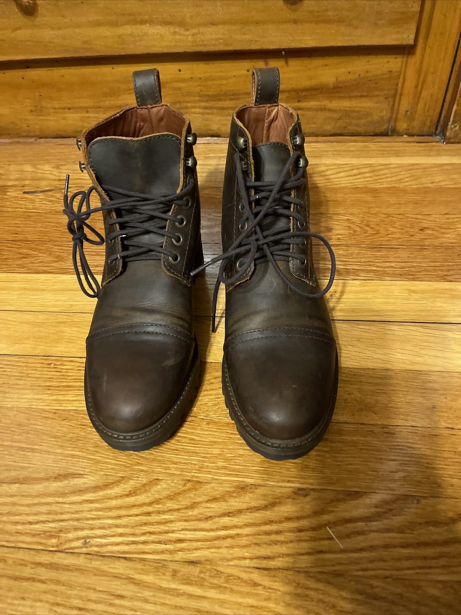 Patina Brown Leather Lace Up Boots | Made in Mexico Men display picture 2