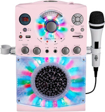 Portable Karaoke Machine for Adults & Kids with Wired Microphone, Rose Gold/Fros