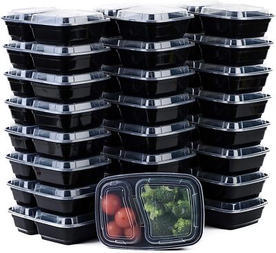 2 Compartment Microwavable  Containers with Lids 32 oz, Food Storage Lunch Boxes
