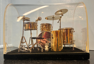 Miniature Brass Jazz Drum Kit Model w/ Acrylic Case - Very Detailed Model