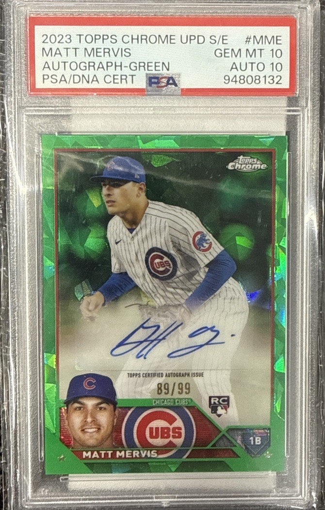 Matt Mervis 2023 Topps Chrome Update Sapphire Auto Green RC #USA-MME /99  PSA 10