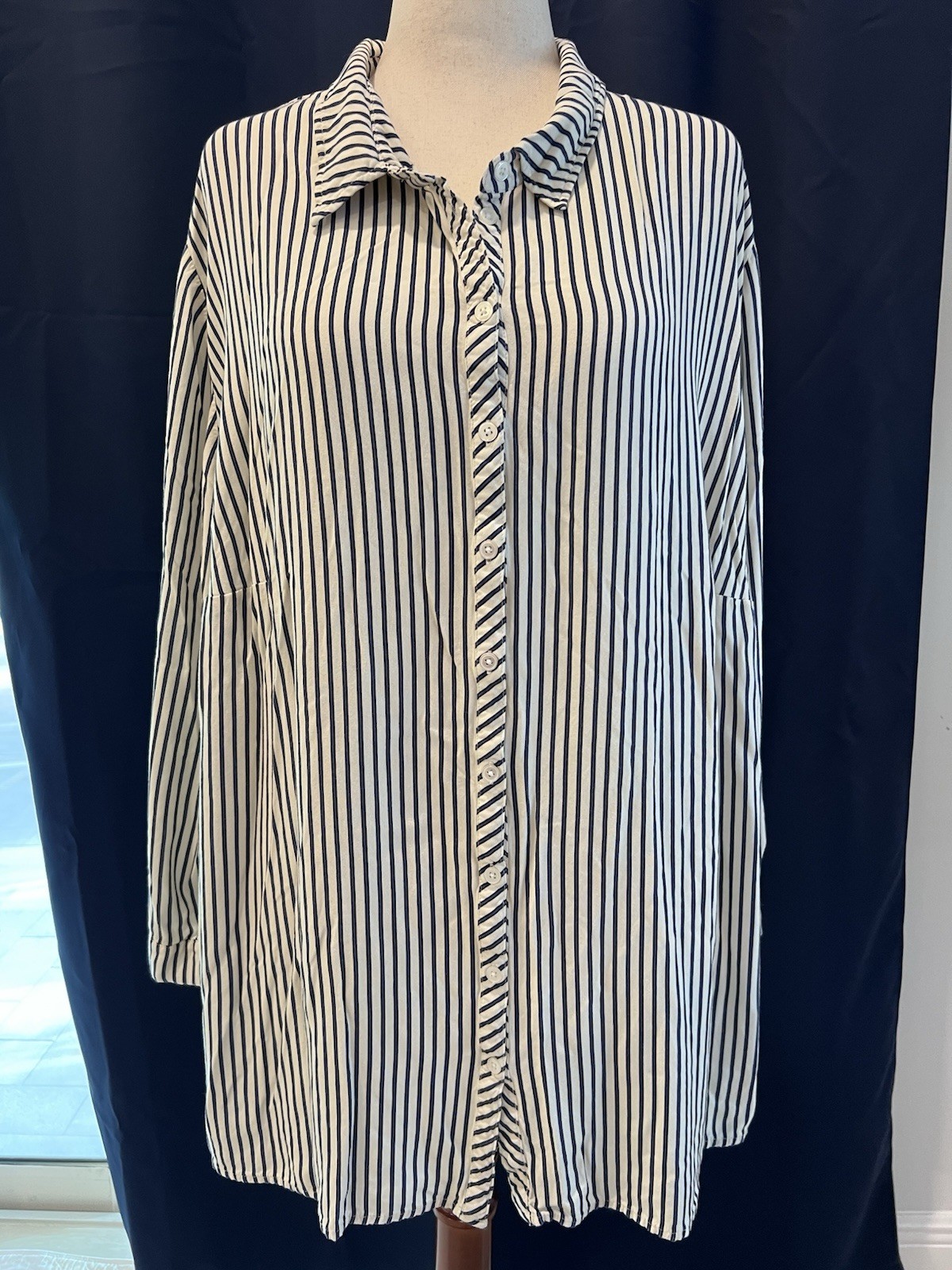ULLA POPKEN Tunic Top Women 28/30 White-blue Long Sleeve Stretch Luxury Soft