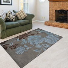 Eco-Friendly Hand Tufted Wool Area Rug Floral Gray Blue BBH