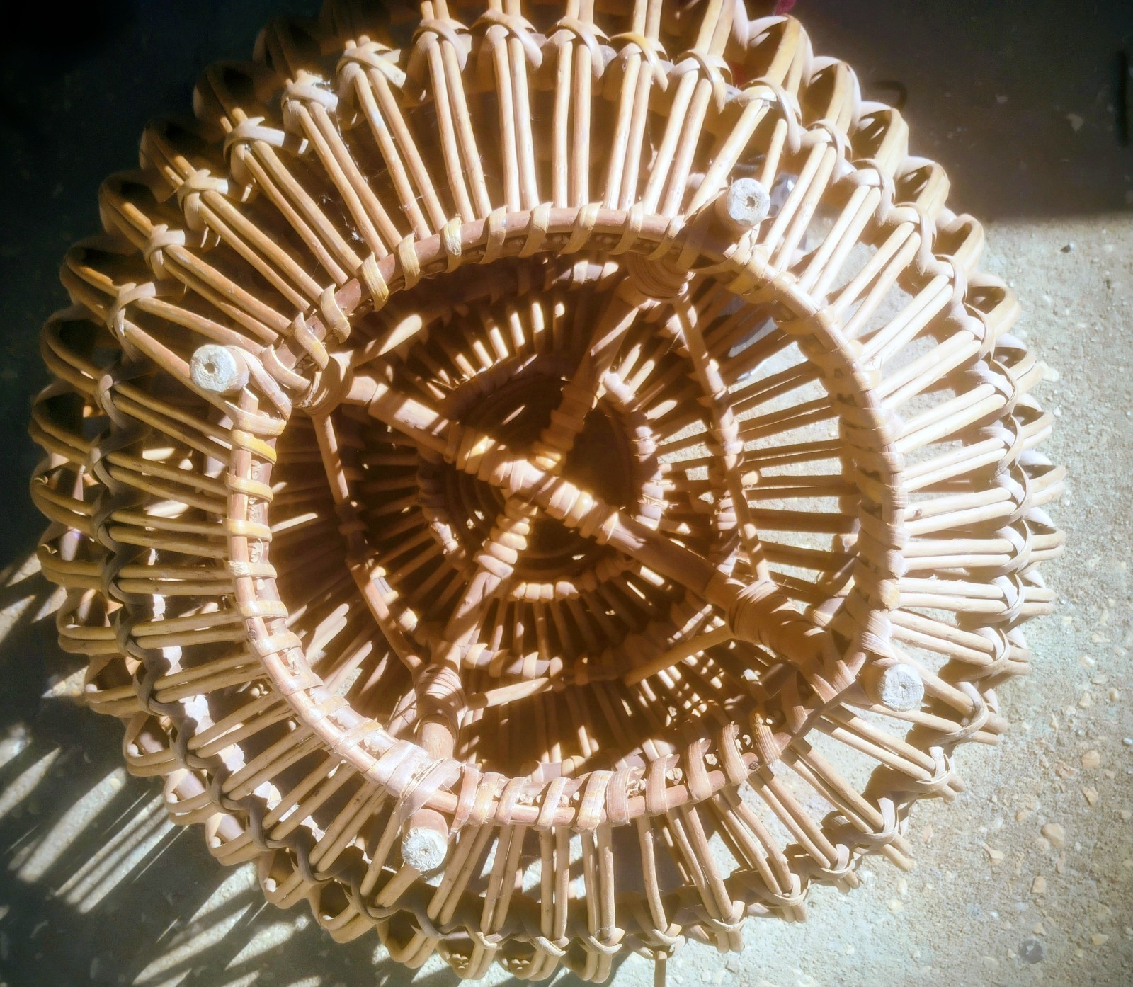 Vintage Franco Albini Rattan Round Woven Ottoman Stool Natural Finish