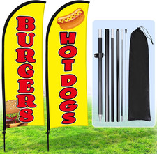 2 Sets Hot Dogs Burgers Feather Flag Banner Kit for Business Advertising 8 Ft Sw