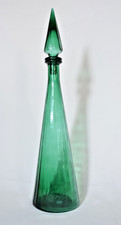 Vintage MCM 19  Empoli Green Glass Paneled Genie Bottle W/Stopper
