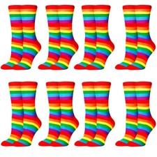 8 Pairs Rainbow Pride Socks, Cotton, Colorful LGBT Striped, Casual, Men, Women