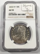 1820/19 SQUARE BASE 2 CAPPED BUST SILVER HALF DOLLAR NGC AU55 03XXAB25