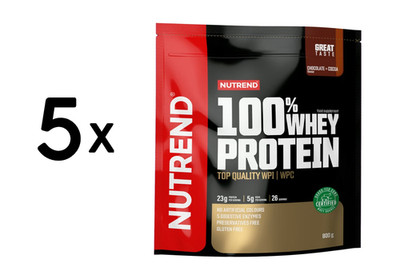 5 x Nutrend 100% Whey Protein, Chocolate + Cocoa - 800g (45,00 EUR/kg)