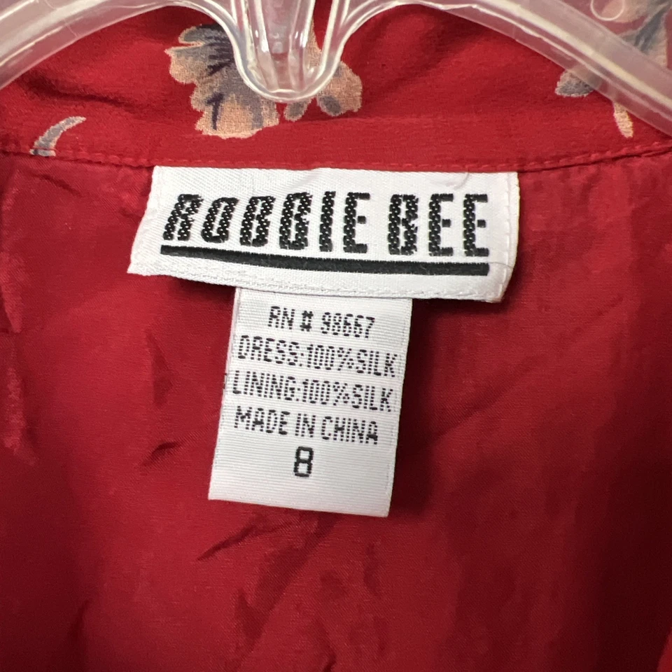 Vestido Camisa Vintage Robbie Bee Talla 8 Floral Abotonada 100% Seda Rojo Secretaria Foto 4 de 4